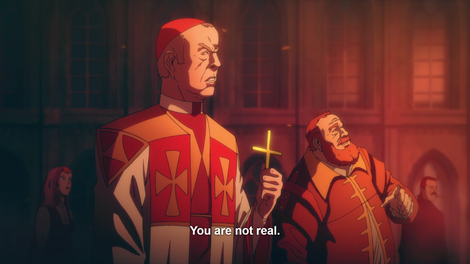 Note the Seto-Kaiba-esque lack of belief and lack of crucifix. Image courtesy of Netflix.